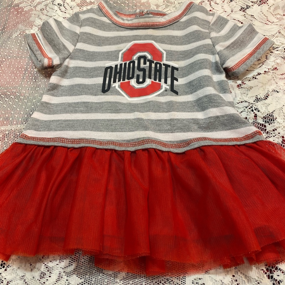 Ohio State Striped Dress with Red Tulle Skirt